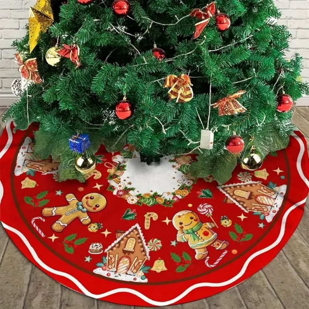 Home Fragrance Gingerbread - VIKAMA 2025 ジンジャーブレッドハウス柄クリスマスツリースカート、屋内外兼用お祝いツリースカートパッド、ホームホリデークリスマスデコレーション