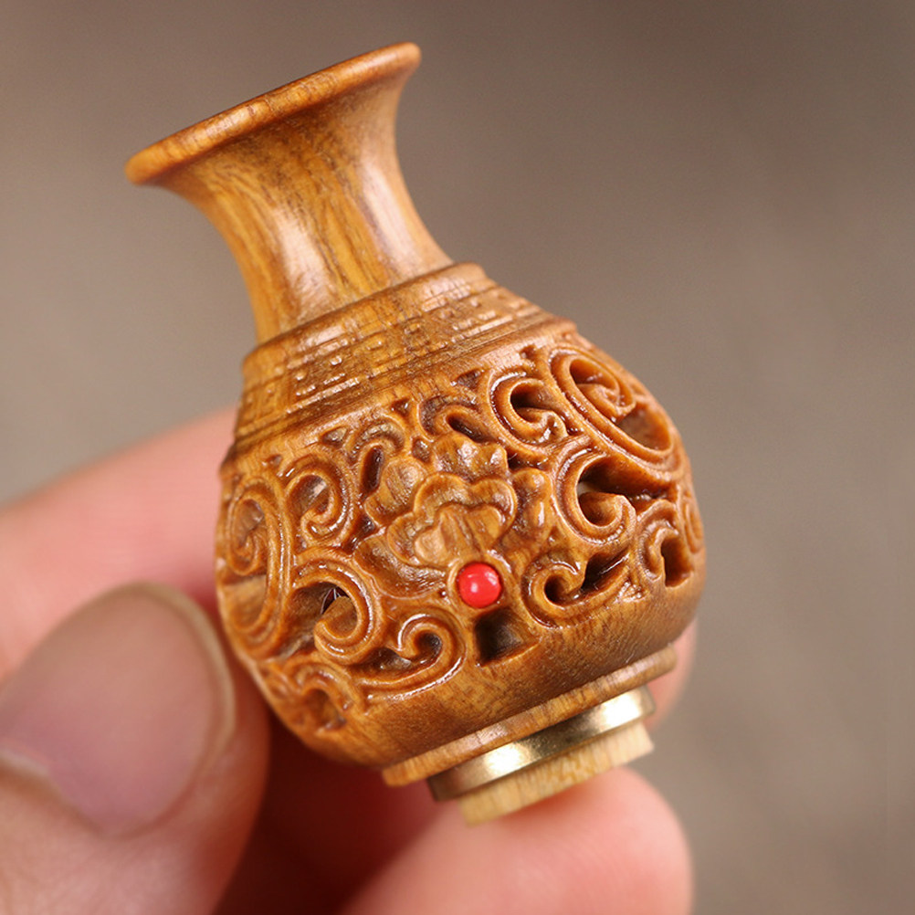Aroma Bead Sachet - 天然サンダルウッド彫刻花瓶型中空木製サシェ香りビーズ容器ディフューザーボトルペンダント装飾DIYクラフト用