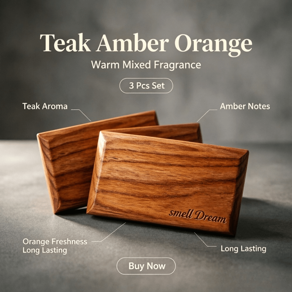 Home Fragrance That Lasts Long - 車用芳香剤 チーク・アンバー・オレンジウッドの香り ブロック3個セット 長持ちする温かい香り 車内や家の装飾に